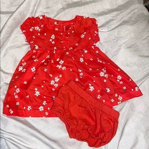 Red floral dress & matching diaper cover